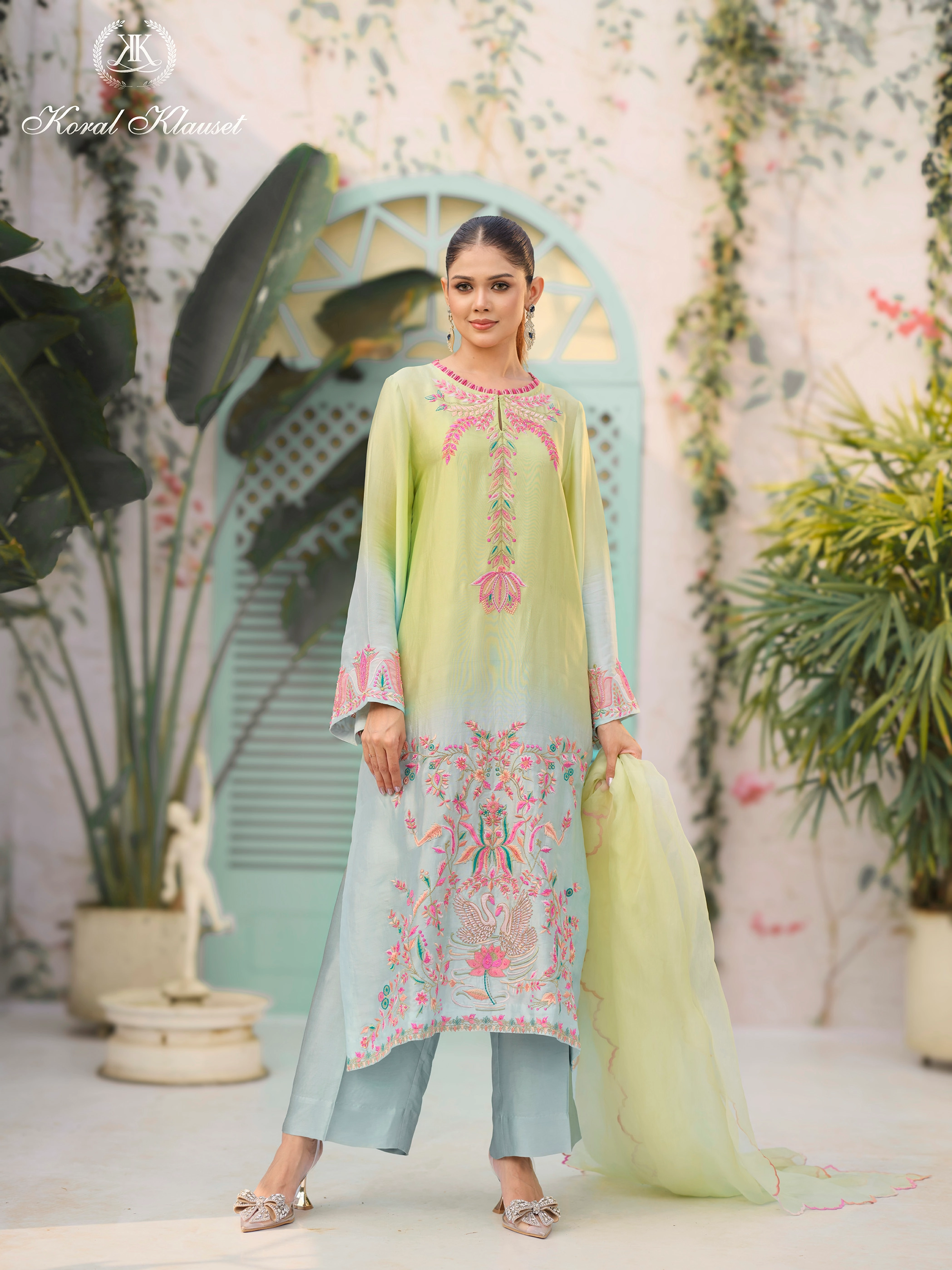Green Ombre Kameez